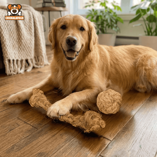 Chien avec jouet dentaire naturel chien balle et corde de coco pour mastication sécuritaire chien destructeur
