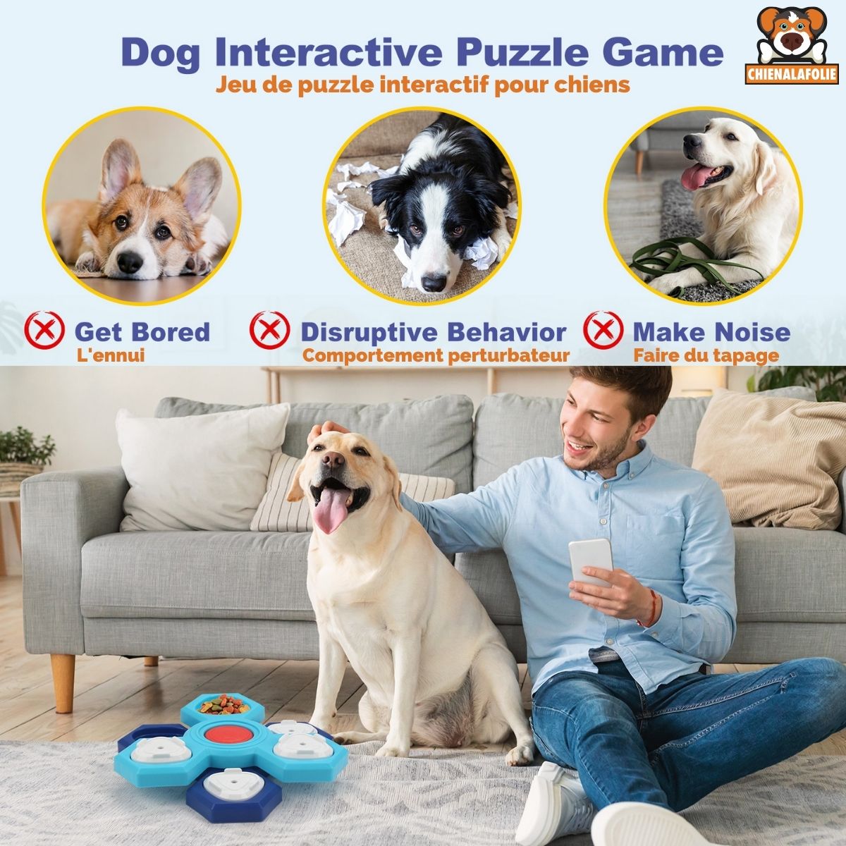 Bol d'Alimentation Lente Puzzle Interactif pour Chiens - CJMY202610501AZ - Gamelles - Chienalafolie