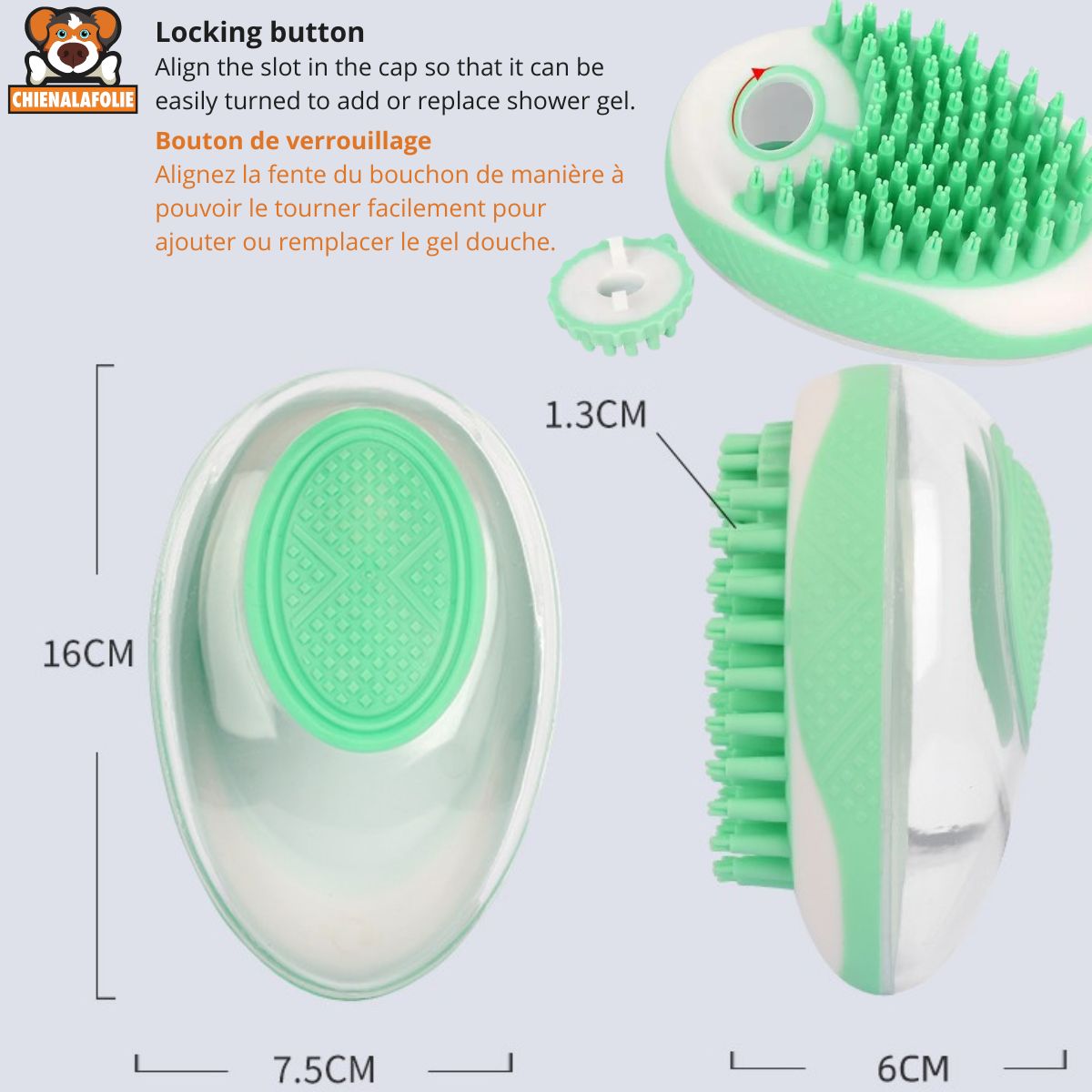 Brosse de Bain 2 - en - 1 pour Chien - CJYC154874602BY - Peignes et brosses - Chienalafolie