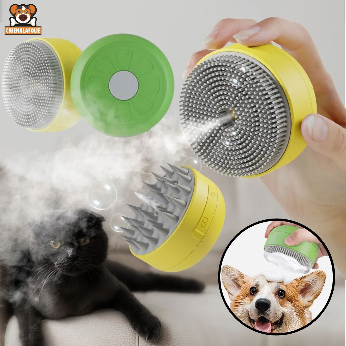 Brosse Électrique Vaporisante Massage pour Chiens - CJYD206560301AZ - Peignes et brosses - Chienalafolie