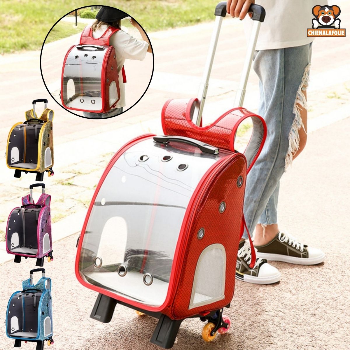 Chariot pour Animaux Transparent et Pliable - CJYD210424201AZ - Sacs de transport - Chienalafolie