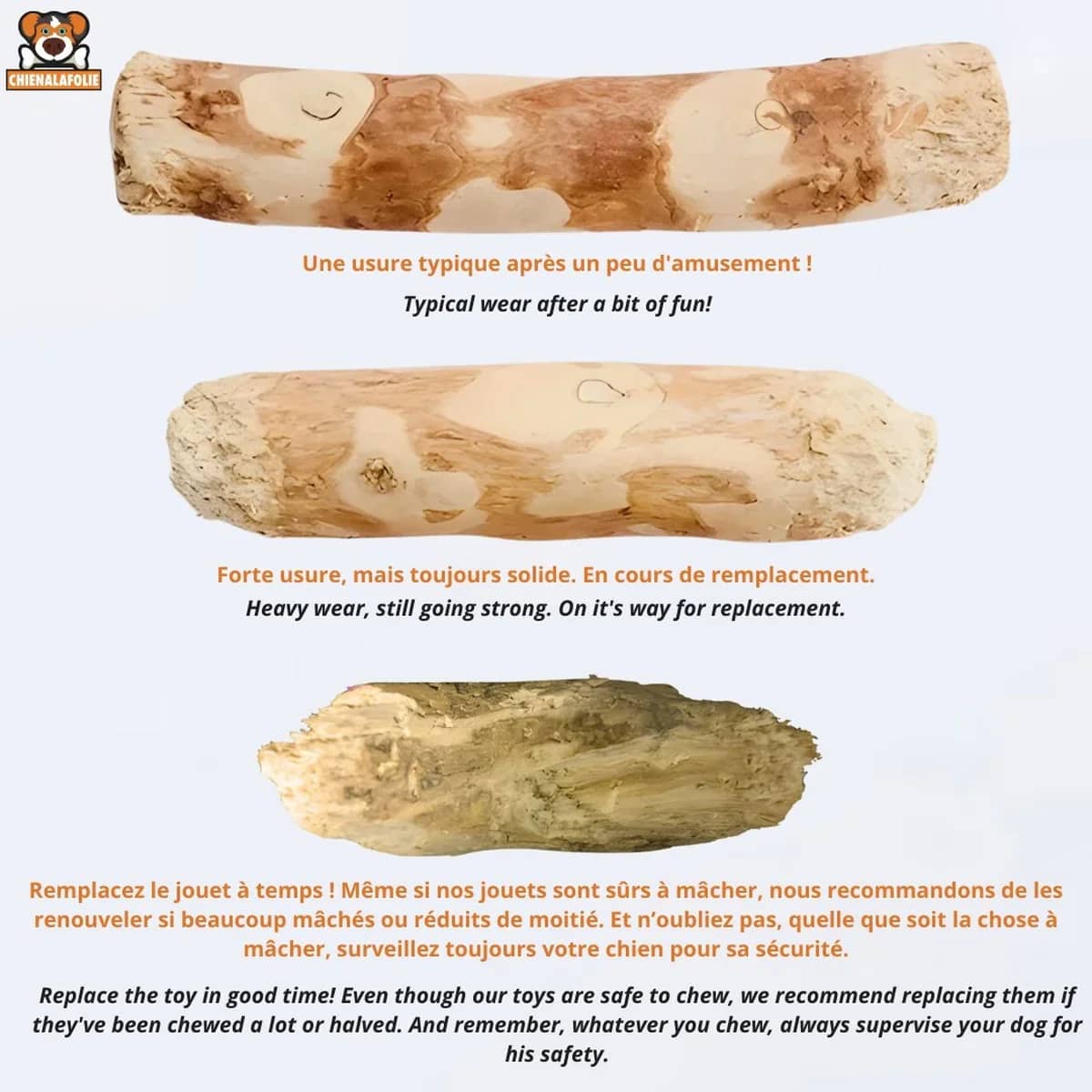 Bois de café naturel Chienalafolie, jouet pour chien destructeur favorisant une mastication naturelle sécuritaire