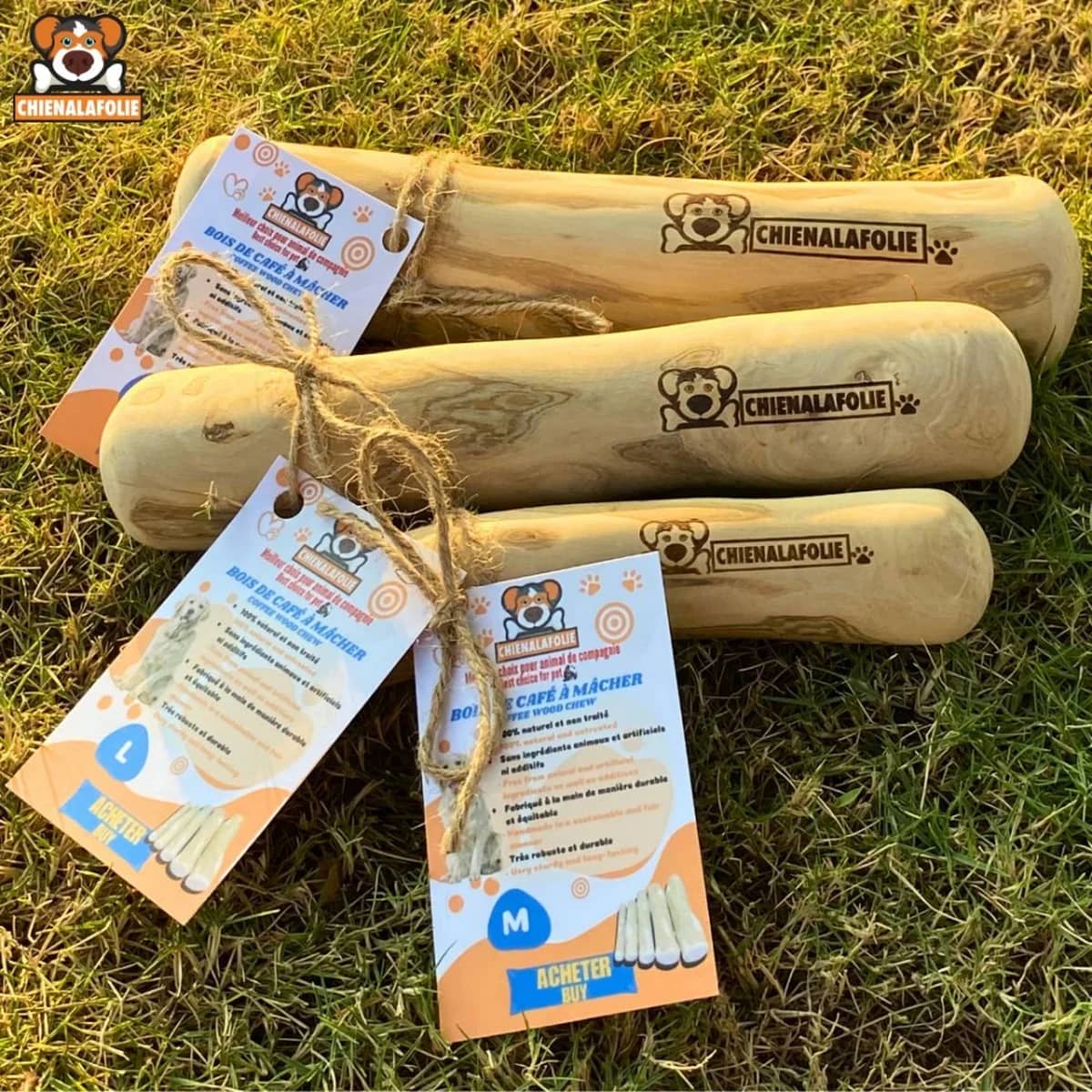 Bois de café naturel Chienalafolie jouet pour chien destructeur mastication naturelle sécuritaire sur gazon