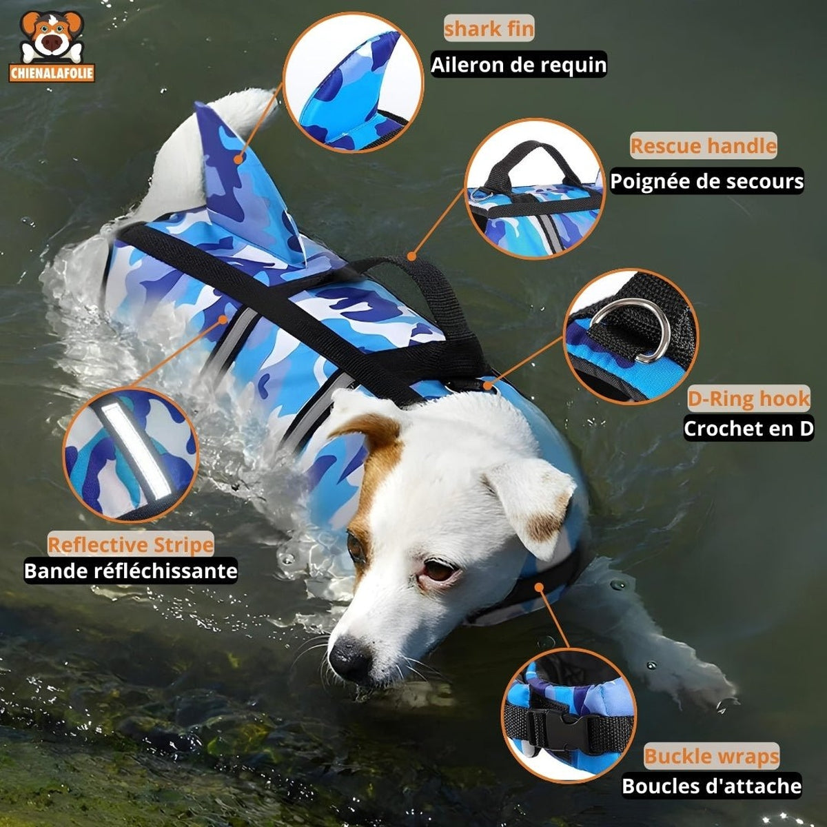 Gilet de sauvetage pour chien en camouflage - 14:173#Camouflage Blue;5:100014066 - Gilets de sauvetage - Chienalafolie