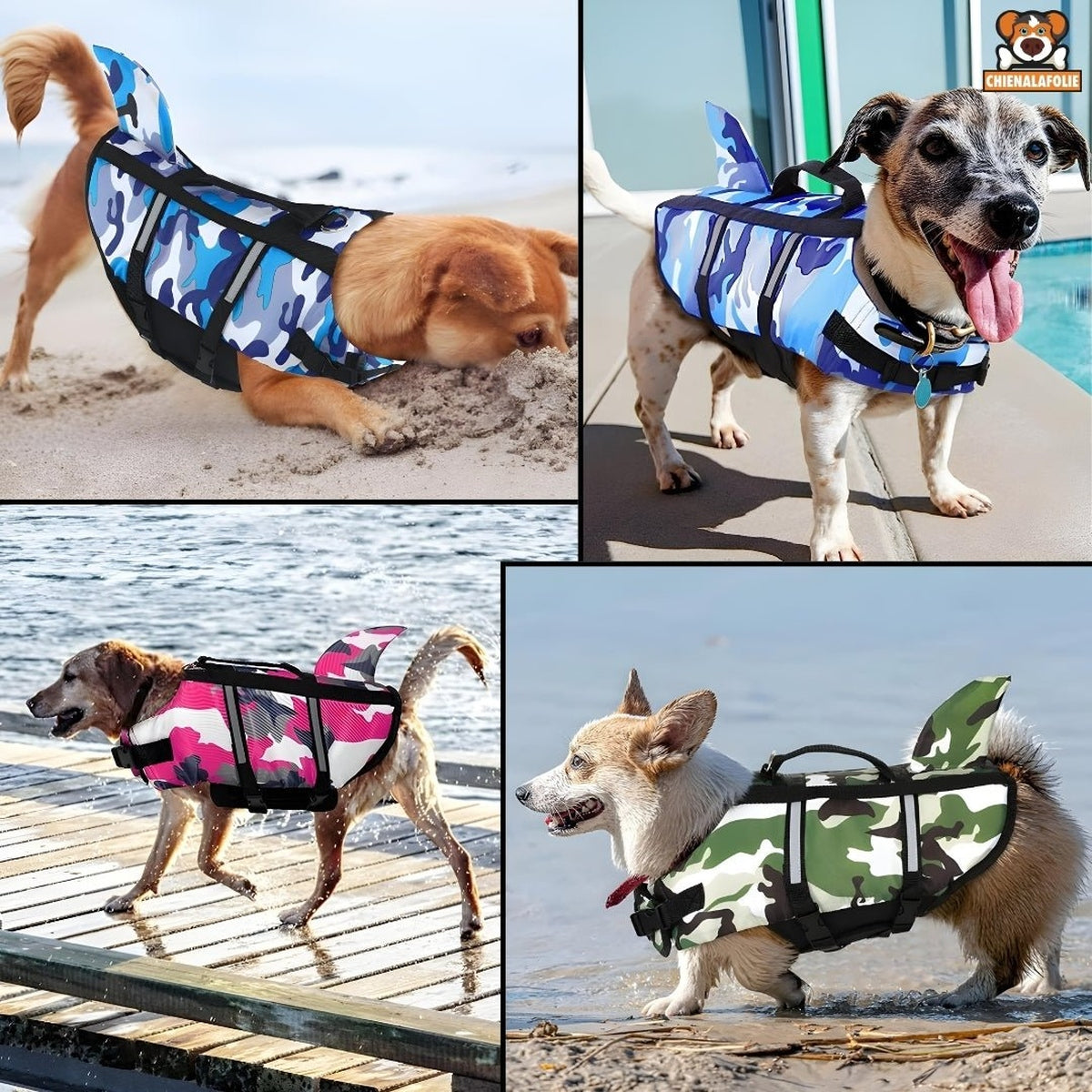 Gilet de sauvetage pour chien en camouflage - 14:173#Camouflage Blue;5:100014066 - Gilets de sauvetage - Chienalafolie