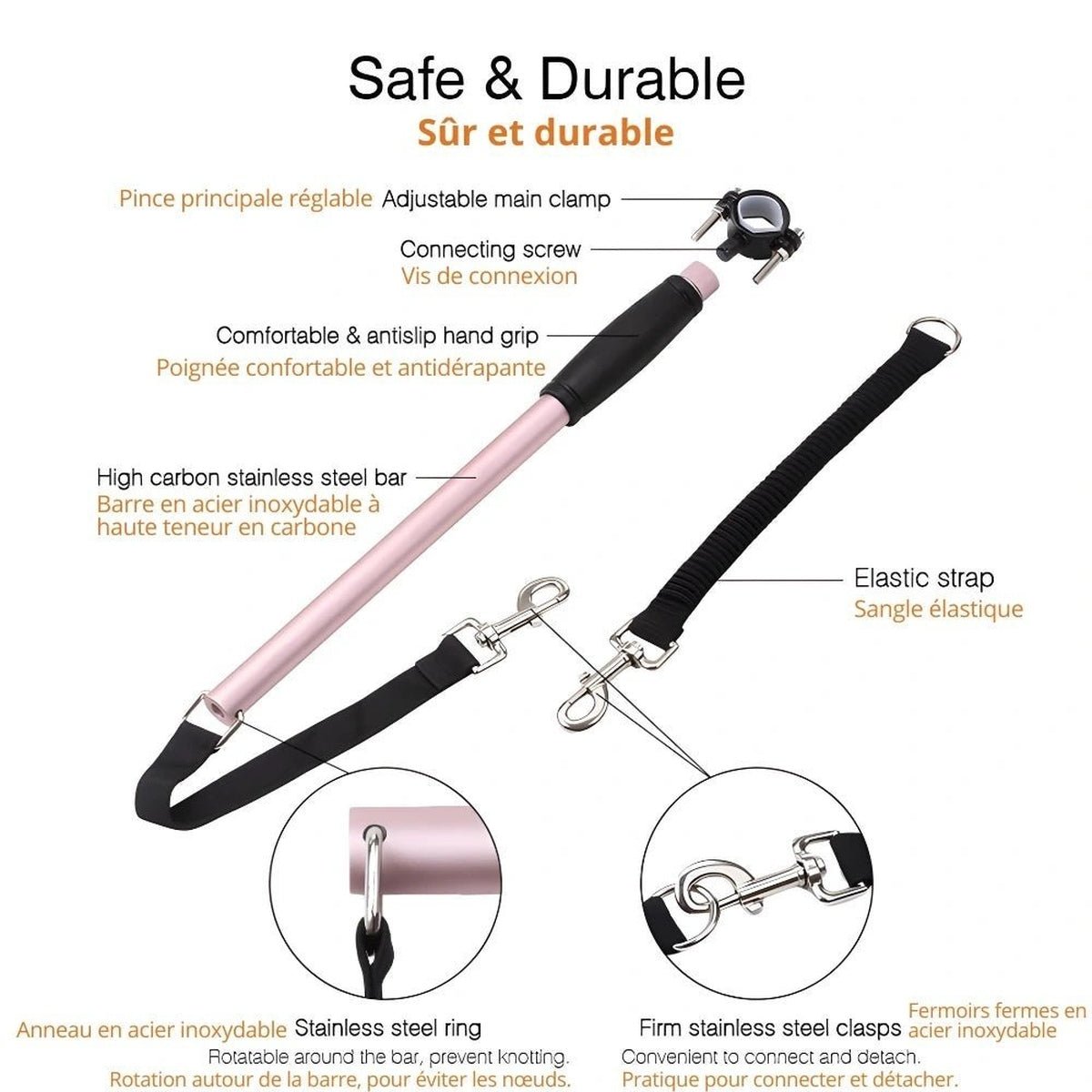 Laisse de Vélo Mains Libres pour Chiens - CJJJCWGX00034 - Rose gold - Laisses - Chienalafolie