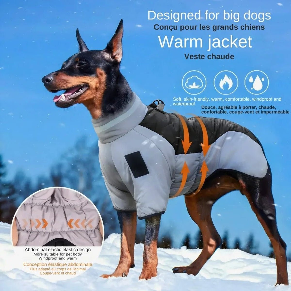 Manteau Hiver Imperméable pour Grands Chiens - CJGD184014001AZ - Vêtements - Chienalafolie