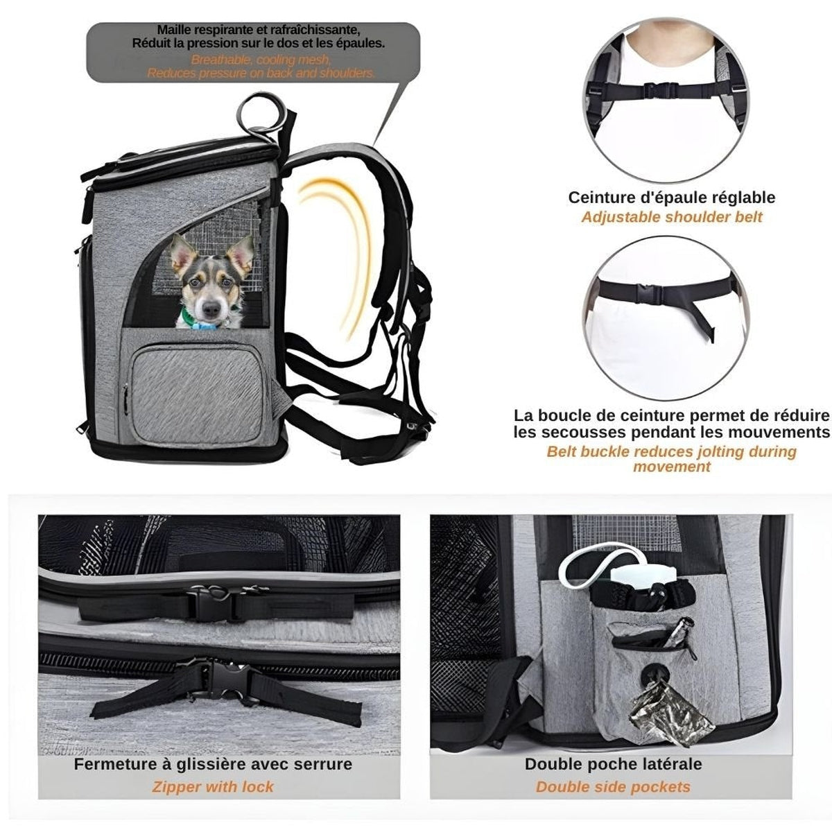 Sac à Dos Respirant et Pliable pour Chats et Chiens - CJYD190086101AZ - Sacs de transport - Chienalafolie